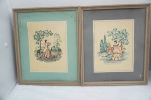 lot 115 image: 1940s Framed Lithograph Artworks. 10.25x12.75