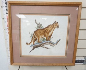 lot 116 image: Vintage Needlepoint Artwork. Framed, matted, with glass.