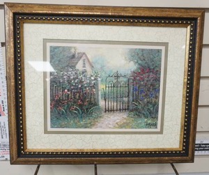 lot 131 image: Pair of Framed Prints. 16.5x13.5. Home Interior Scenic Cottage Gate
