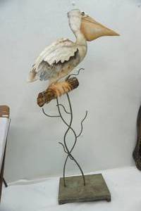 lot 148 image: Metal Pelican Standing Sculpture 26.5 tall