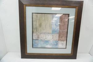 lot 155 image: Framed Abstract Art Print. 34x 33. Signed Nan.
