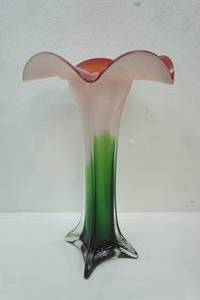 lot 159 image: Murano Style Glass Vase Base 14 Tall. Lilly