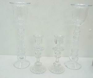 lot 161 image: Set of Crystal Candlestick Holders and Set of Tall Crystal Votive Candle Holders