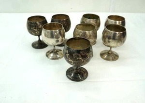 lot 173 image: Set of 8 Vintage Silver-Plated Cordial Goblets. Valero. Made in Spain.