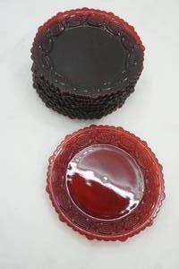 lot 187 image: Vintage Avon Ruby Red Glass Dessert Plates 7 diameter. 10ct