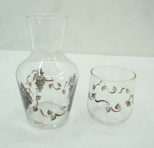 lot 188 image: Hand painted glass bedside water decanter with a matching cup