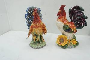 lot 191 image: Set of 2 Ceramic Rooster Figurines 10 tall (large)
