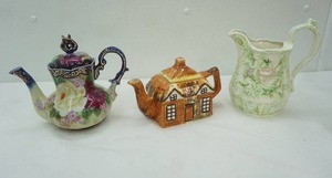 lot 63 image: Vintage Nippon China Teapot, Vintage Price Kensington Ye Olde Cottage Ceramic Teapot, and Vintage Ceramic Rose Pitcher