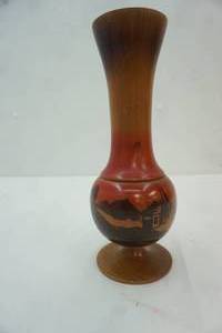 lot 205 image: Vintage Mid Century Wooden Vase, 9.5 tall