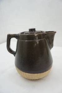 lot 227 image: Vintage Brown and Beige Stoneware Coffee Pot with Lid