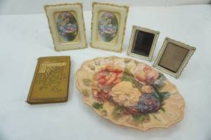 lot 233 image: Antique Milton Book, Ornate Picture Frames, Serving Plate