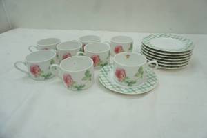 lot 244 image: Vintage Hallmark Sakura China Coffee Cups and Saucers (8 of each) Rose pattern
