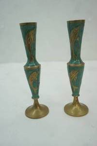lot 245 image: Waccamaw EmeraldGold Leaf Brass Candlestick Holders. 7 tall (2ct)
