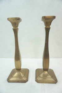 lot 275 image: Set of Bombay Brass Candlestick Holders 19 tall