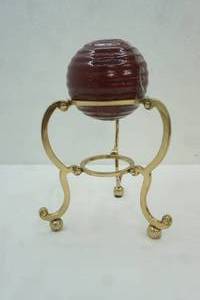 lot 254 image: Vintage Sphere or Egg Display Stand with Decorative Ceramic Orb 12 tall