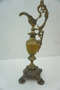 lot 263 image: AntiqueVintage Ornate Brass Ewer Urn Candle Holder 16.5 tall