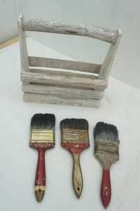 lot 298 image: Vintage Paint Brushes and Rustic Wood Caddy