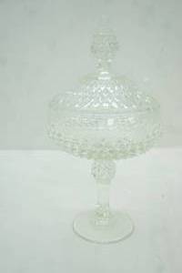 lot 311 image: Vintage Indiana Glass Clear Diamond Point Pedestal Candy Dish wLid