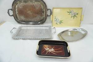lot 319 image: Collection of Vintage Serving Trays and Platters