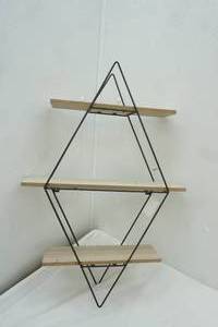 lot 324 image: Wood and Metal Diamond Shaped Wall Shelf