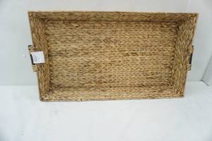 lot 353 image: Hand-Woven Rectangular Water Hyacinth Serving TrayOttoman Tray