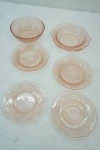 lot 384 image: Vintage Pink Glass Pieces Depression, Federal, Jeanette, Patrician Spoke Pink and Others