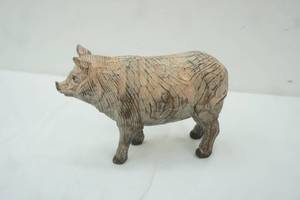 lot 418 image: Hand-Carved Folk Art Wooden Pig Figurine