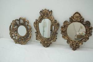 lot 431 image: Set of BrassGold Toned Resin Wall Mirrors. Ornate. (ITARTS stamped on the back of one)