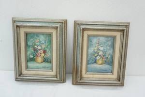 lot 430 image: (2ct) Vintage Oil on Canvas by Salmestrelli. Floral Still life. Framed. 10x 12