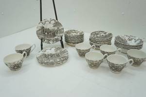 lot 432 image: Myott Royal Mail Brown Staffordshire Ironstone Transferware.