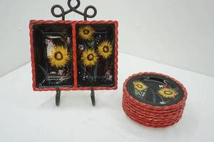 lot 435 image: Bella Casa by Ganz Rimmed Stoneware Plates & Divided Serving Tray