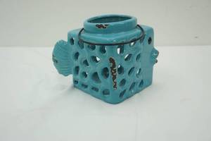 lot 437 image: Ceramic Turquoise Fish Lantern Candle Holder
