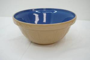 lot 439 image: Mason Cash Earthenware Mixing Bowl Church Gresley Blue Tan Collection. 10 diameter and 4.75 tall