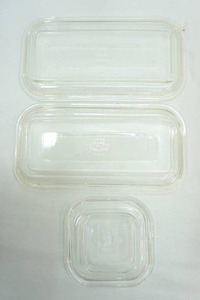 lot 473 image: Vintage Fire-King Oven Ware Clear Glass Lids for Refrigerator Dishes