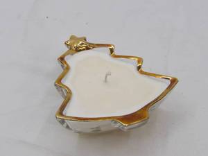 lot 485 image: Vintage Indiana Glass Holiday Gold Christmas Tree wGilded Edge Candle Woodland Snow