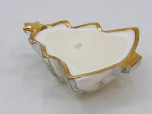 lot 486 image: Vintage Indiana Glass Holiday Gold Christmas Tree wGilded Edge Candle Woodland Snow