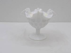 lot 488 image: Vintage Fenton Milk Glass Compote Candle Christmas Hearth