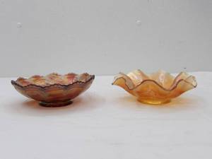 lot 503 image: Vintage Dugan Carnival Glass Apple Blossom Bowl Vintage Fenton Carnival Glass Bow