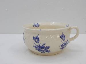 lot 507 image: AntiqueVintage Ironstone Chamber Pot. Blue Floral Transferware Pattern.