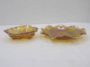 lot 510 image: Vintage Indiana Glass Company Iridescent Marigold Carnival Glass Hostess Plate, Indiana Glass Marigold Berry Leaf Dish Bowl