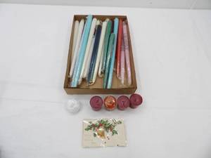 lot 525 image: Tapered Candles, 4 votives, 1 snowball candle