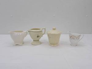 lot 529 image: Imperial 22Kt Gold accented creamer, Vintage Helmet Hand-Painted Pitcher, Vintage Holland Tea Set Creamer, Pacific Sugar Canister