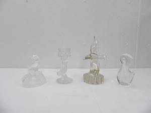 lot 531 image: Vintage Anna Hutte Bleikristall Bird Candle Holder, Glass Owl Figurine, Cambridge Glass Flying Bird Flower Frog, Glass Duck