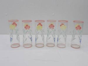 lot 535 image: Set of 6 Vintage Floral Glasses. Hand-Painted