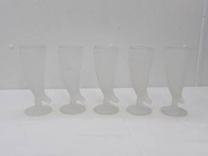 lot 536 image: Set of 5 Frosted Satin Viking Horn Pilsner Beer Glasses