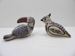 lot 546 image: Tonala Mexican Folk Art Pottery Toucan and Quail, Signed
