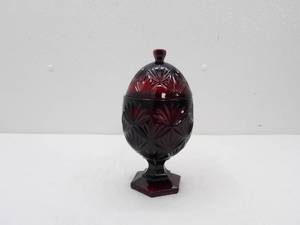 lot 553 image: Luminarc Cristal dArques Durand Ruby Red Glass Egg Shaped Candy Dish with Lid