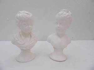 lot 557 image: Vintage Napcoware White Porcelain Victorian Boy & Girl Statues