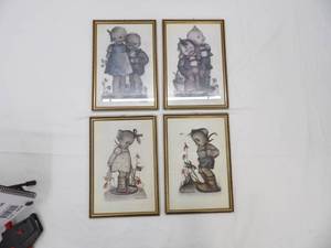 lot 608 image: Set of 4 Framed Vintage Hummel Prints.