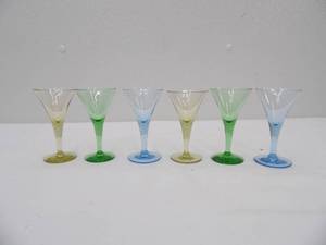 lot 642 image: Set of 6 Colorful Glass Cordial Glasses